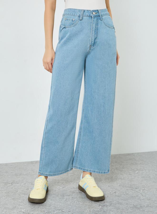 ستايلي بنطال جينز بساق مستقيمة لون أزرق - Image 1